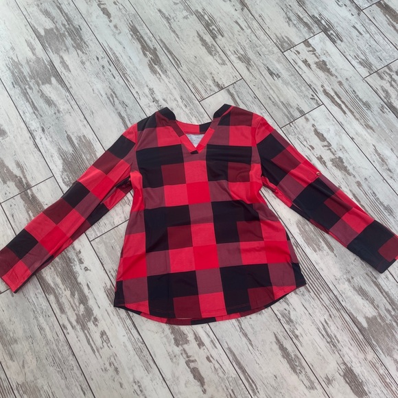NWOT - Women’s Plaid V-Neck Long Sleeve Blouse – Size Large, Casual Work Top - Picture 7 of 15